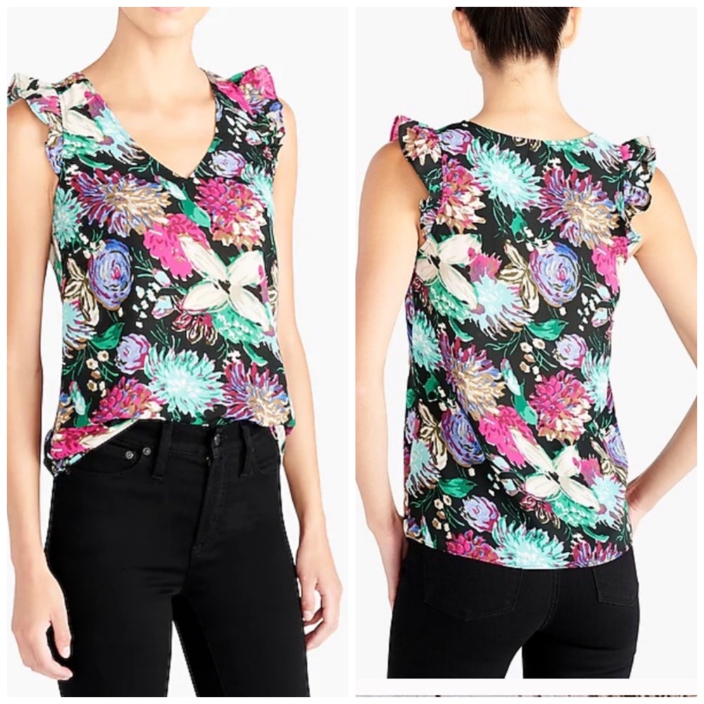 J Crew Sleeveless Ruffle Floral Top